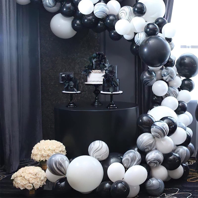 PuTwo LAttLiv 10 Pack Latex Balloons Set 36 inches Jumbo Balloons 12 inches Marble Balloons Paper Tassels,Black/White/Marbled - Image 3